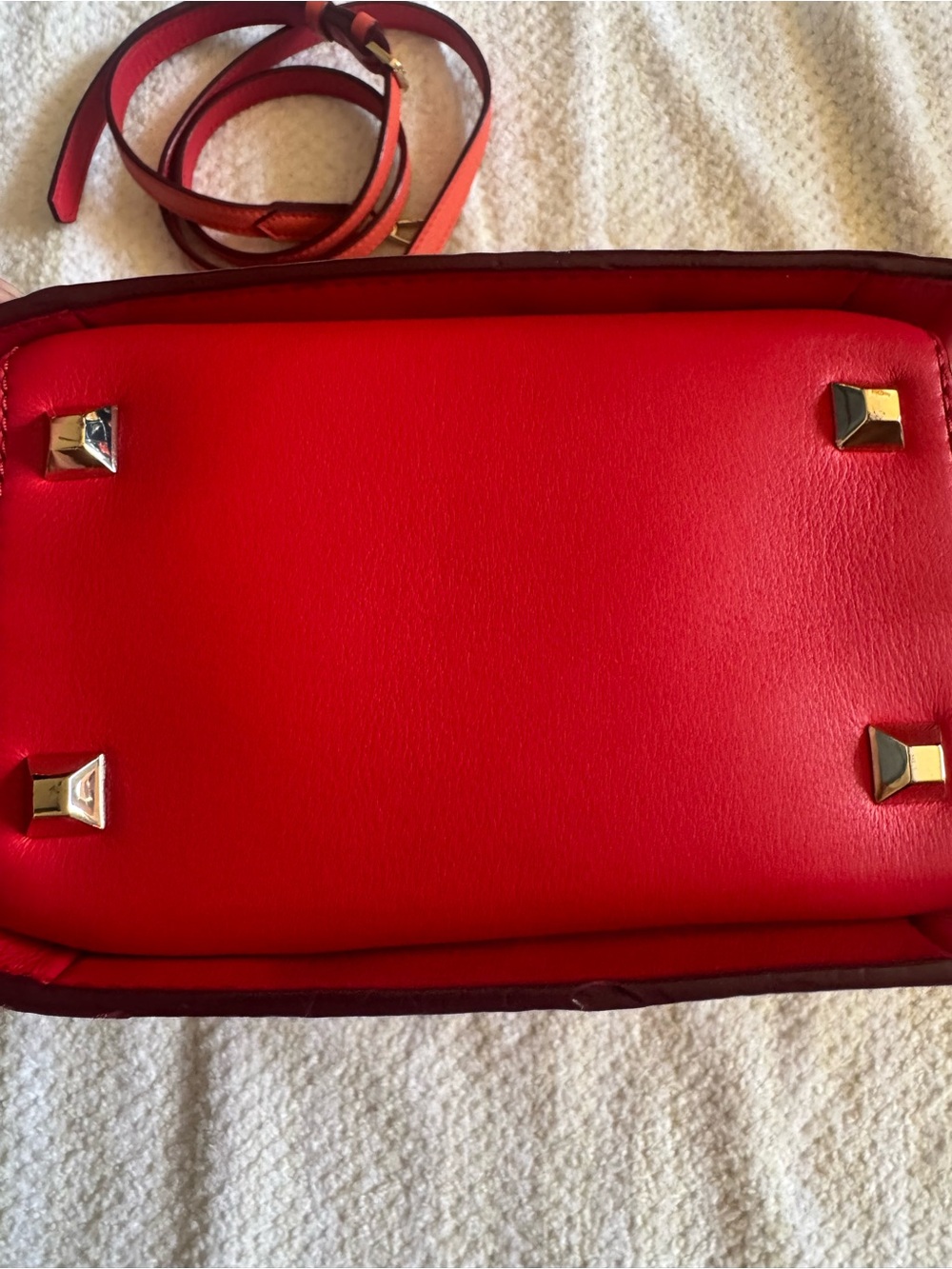 MCM Red Quilted Crossbody Satchel with Gold Accent - Picture 6 of 10